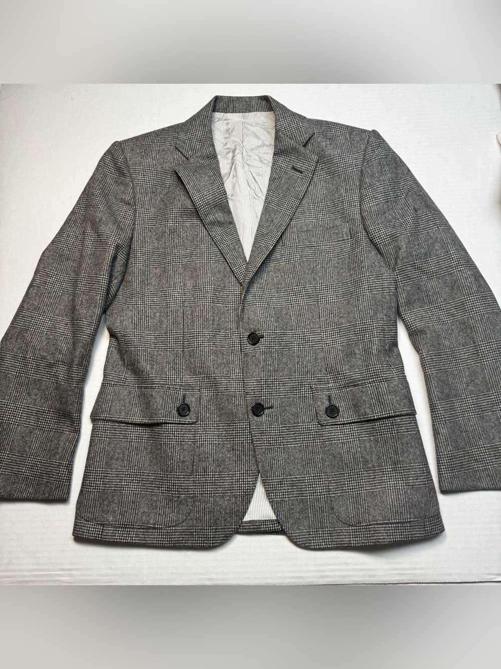 CLUB MONACO Gray Glen Plaid Lambswool Blazer/Jacket Size: 38 Short Made In USA